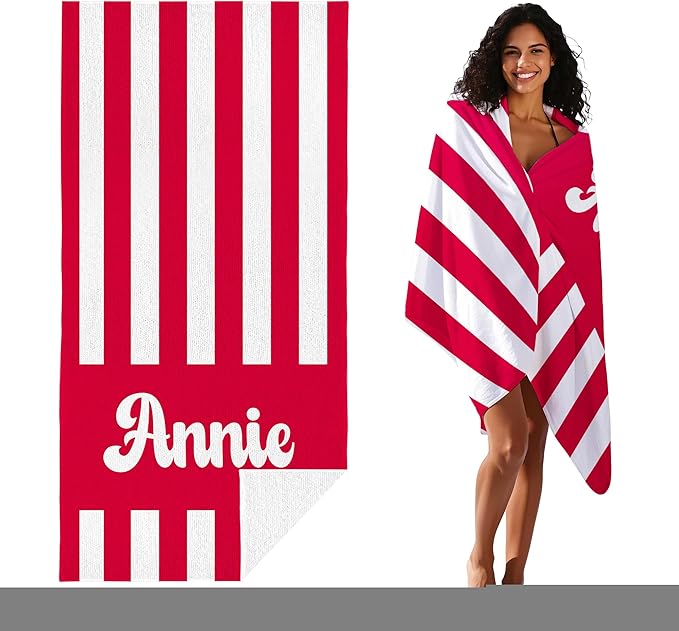 JML Personalized Beach Towel with Name, Custom Cabana Stripe Beach Towel, Customized Microfiber Pool Towel, Quick Dry & Absorbent Swim Towel for Adult,Mother's Day, Birthday, Summer Holiday,Vacation