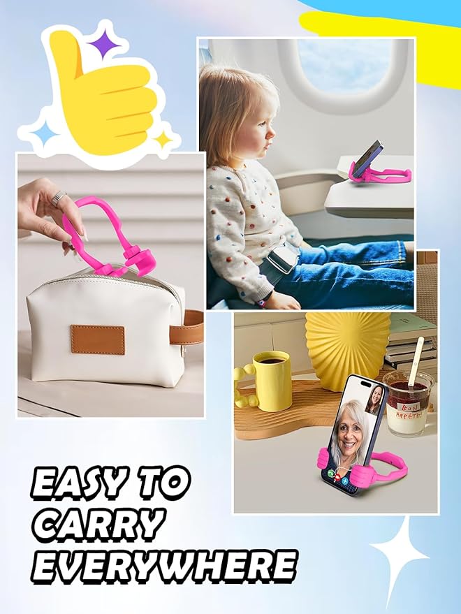 Valentines Day Gifts for Teens Girls Her Women Cell Phone Holder: Thumbs Up Lazy Phone Holder for Desk Gifts for Adults Kids Teenager Wife Mom Funny White Elephant Useful Trendy Stuff Hot Pink