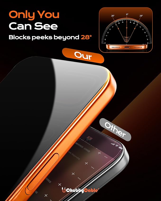chubbycable 2PCS ChubbyShield Ultra for iPhone 17 Pro Max Privacy Screen Protector, Anti-spy Screen Protector Privacy Glass with Ultra-easy Install Box, Auto Dust-Elimination & Bubble Free