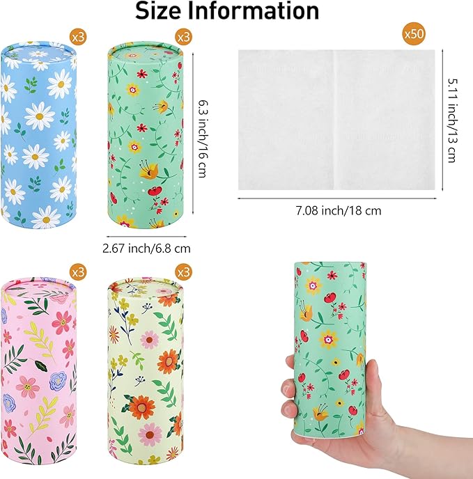 12 Pieces Spring Flowers Car Tissues Box Spring Floral Car Tissue Cylinder in 4 Design Refill Round Tissue Holder with Facial Tissues for Wedding Birthday Party Cup Holder Travel Home