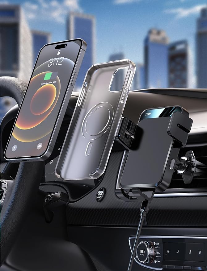 Wireless Car Charger, MOKPR Auto-Clamping Car Mount 15W/10W/7.5W Fast Charging CD Slot Air Vent Car Phone Mount Fit for iPhone 16 15/14/13/13 Pro/12 Pro Max/12 pro/12/11 Series, Samsung Galaxy Series