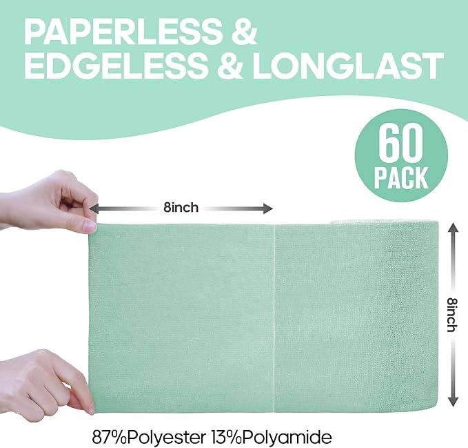 Fantasticlean Microfiber Cleaning Cloth Roll -60 Pack, Tear Away Paperless Towels, 8" x 8", Reusable Washable Rags, for House Kitchen, Pet, Office, Indoor Outdoor, Compact and Portable (Mint Green)