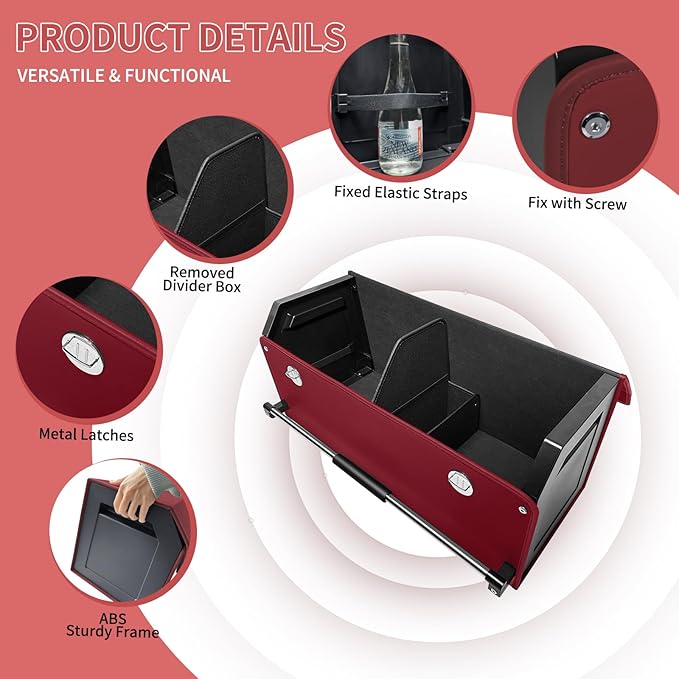 Car Trunk Organizer, Trunk Organizer for SUV with Push-pull Handle and Lid Car Leather Trunk Storage Box (Claret, 27.17 x 11.42 x 12.2in)