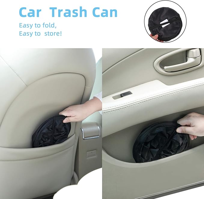 BBTO 2 Pcs Pop up Car Trash Can, Combination Size Portable Collapsible Trash Can with Elastic Band Hanging Waterproof Waste Basket, Rubbish Bin for Car Garbage Camping Traveling