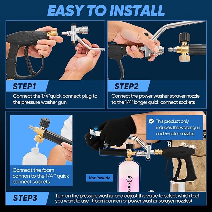 Saker High Pressure Washer Gun with 5 Color Quick Connect Power Washer Sprayer Nozzles,Only Compatible with High-Pressure Water Pipes of M22-14mm Diameter