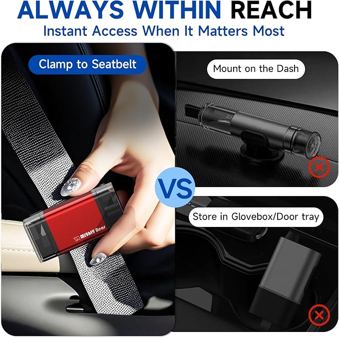 MightY Bear Window Breaker Seatbelt Cutter, 2-in-1 Car Emergency Tool, Underwater Glass Breaker for Traffic Accidents and Family Rescue - 2 Pack Red