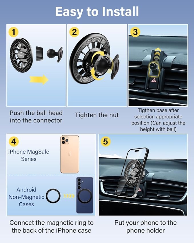 SKYLOTEC Car Phone Holder for Toyota Camry 2007 2008 2009 2010 2011 Accessories Automobile Cradles Magnetic Phone Mount Compatible with MagSafe, Strong Magnets Cell Phone Base (Magnetic)