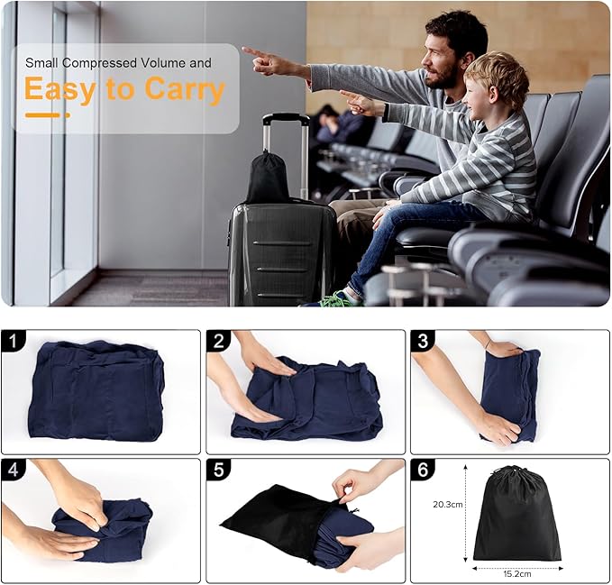 Inflatable Travel Foot Rest Pillow, Kids Airplane Bed, Adjustable Height Leg Pillow for Air Travel, Make a Flat Bed for Kids and Toddlers, Great for Airplane, Train, car（Blue, 1 Pack）