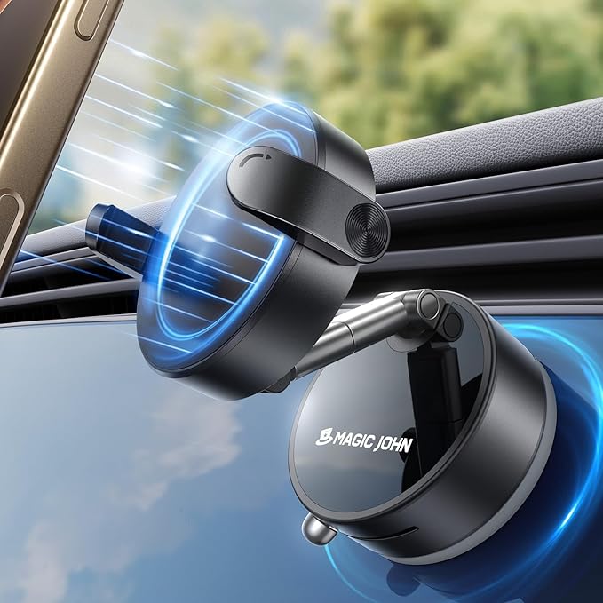 MAGIC JOHN Upgrade Ultra Magnetic Phone Holders for Your Car, Foldable Car Phone Holder Mount for Dashboard, 360° Rotatable Magnetic Phone Holder for Car, Magnetic Car Mount for iPhone All Cell Phones