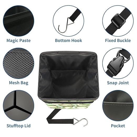 Car Trash Can with Lid & Multiple Pockets,Foldable Vehicle Garbage Bin Waterproof & Leak Proof Automotive Garbage Cans Car Accessories for Women Men Road Trip Essentials Frogs