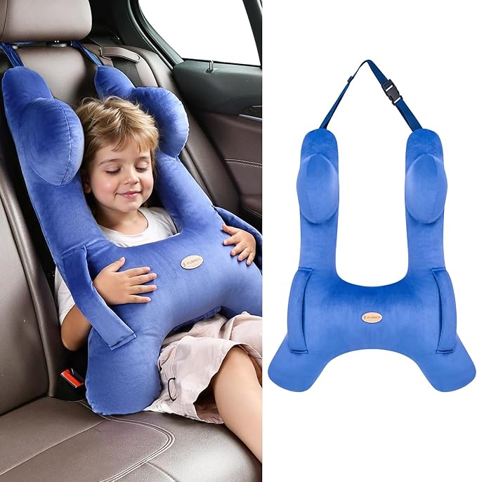 FLORICH Kids Travel Pillow, Car Sleeping Travel Pillow for Kids, Washable H-Shaped Pillow for Adults and Children to Support Head and Body for Road Trips Pillow for Car (Blue)