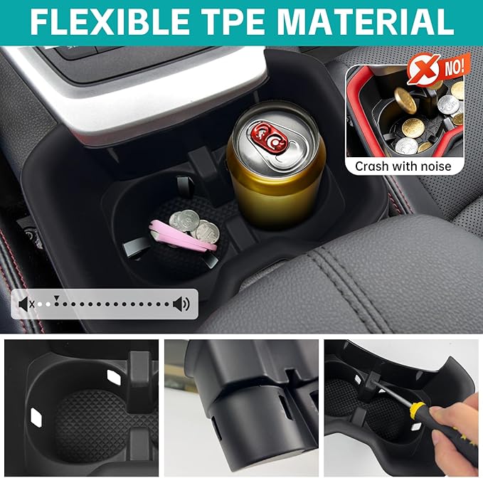 Cup Holder Organizer Compatible with 2022 2023 2024 2025 Toyota RAV4 Accessories, Noise-Free Water & Dust Proof TPE Insert Center Console Drink Holder Protector for 2022-2025 RAV-4 Accessories