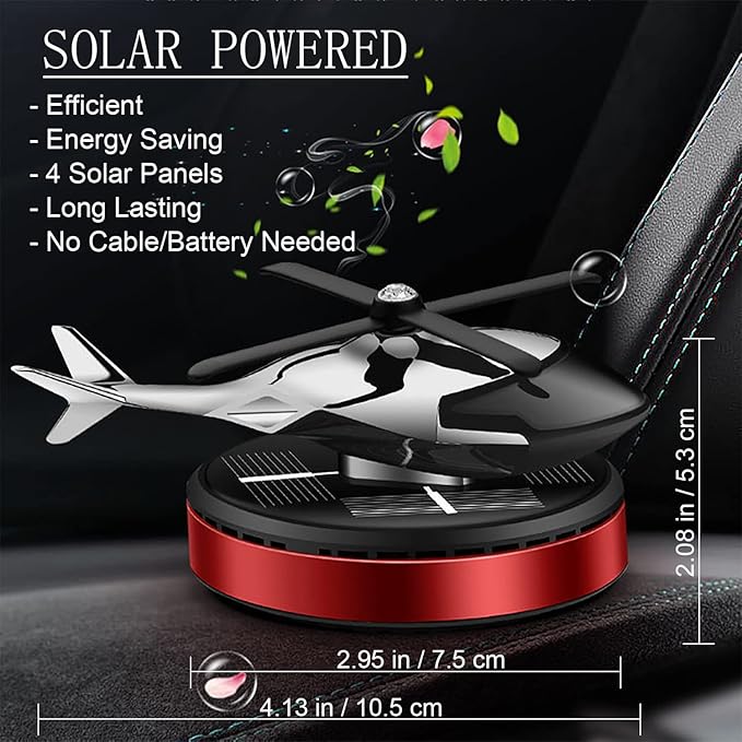 Al Alloy Solar Powered Rotating Helicopter Shape Car air purifier, Home and Car Interior Decoration Accessories (Red)