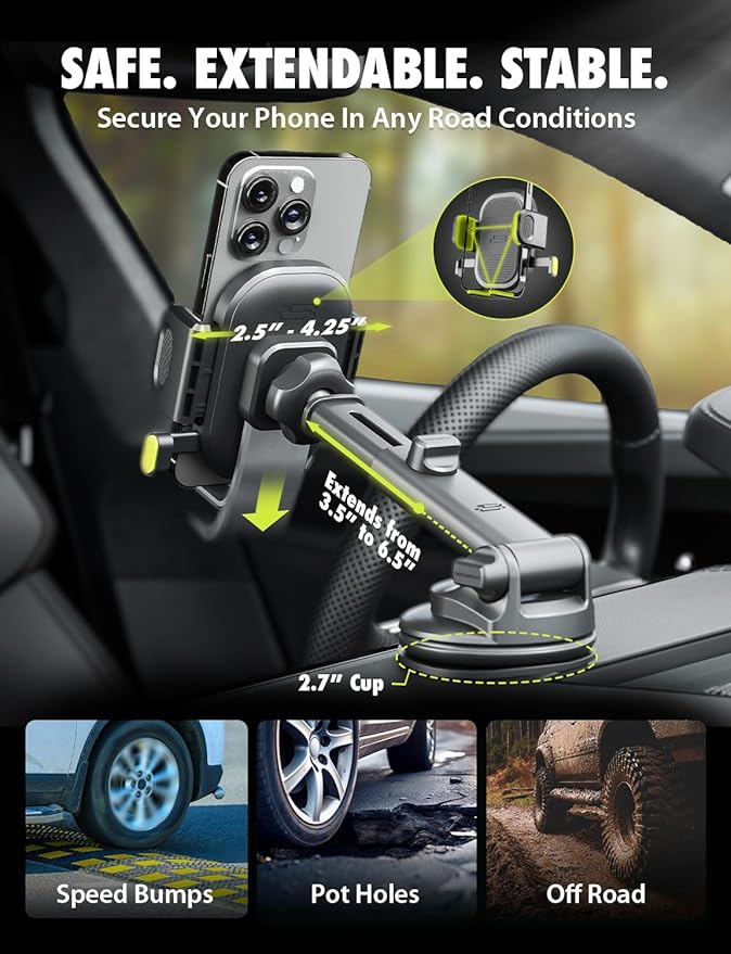 Bracketron Easy OneClick Cell Phone Holders for Your Car, Universal Car Mount Suction Cup for Dashboard Windshield Air Vent Truck Stand, for iPhone Samsung Google, All Smartphones & Car Models, Black