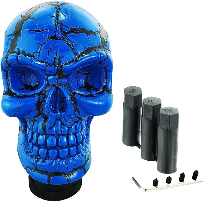 Abfer Car Gear Shifter Knob Skull Car Accessories Stick Shift Knobs with Black Pattern Fit Most Manual Automatic Vehicle (Blue)
