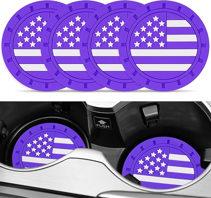 JUSTTOP Car Cup Holder Coaster,American Flag Non-Slip Insert Car Cup Coaster,Car Accessories Interior for Women and Man,4 Pack Purple