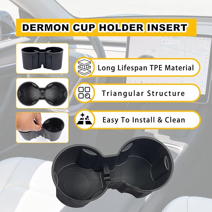 Dermon Cup Holder Insert for Tesla New Model Y Juniper 2025 2026 Drink Limiter Center Console Water Cup Holder TPE Interior Accessories