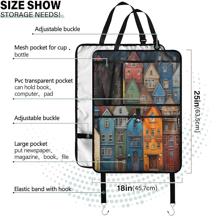 2 Pack Backseat Car Organizer with Storage Pockets Seat Back Organizers for Kids Kick Mats Backseat Protector Automotive Houses Colorful