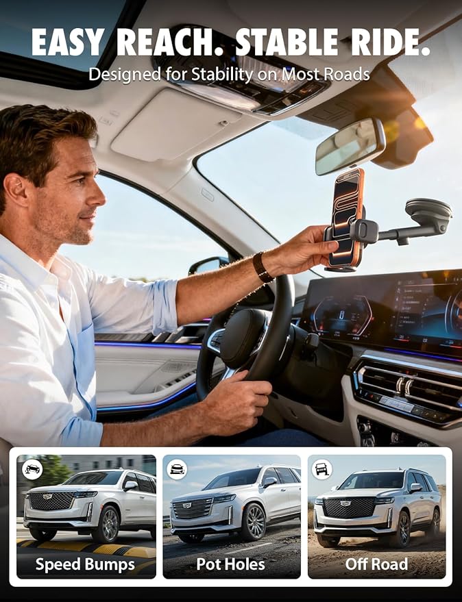 Bracketron TripGrip PRO Car Phone Holder Mount– Universal Phone Holders for Your Car with Telescopic Arm (3.5″–6.5″) for Windshield & Dashboard – Compatible with Most Smartphones