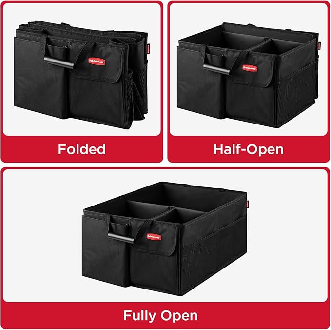 Rubbermaid Car Organizer, Collapsible Trunk Organizer, Multi-Compartment Car Storage Organization for Car Accessories, 3 Compartments Without Cover, 22.83"*16.54"*10.63"