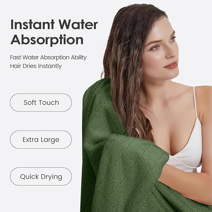 JML Pack of 4 Bath Towels, 30"x60", Large Microfiber Towel Set, Ultra Soft, Super Absorbent, Fast Drying, Perfect for Sauna, Shower, Pool, Sport, Travel, Fitness, SPA,Yoga, Coral Fleece-Olive-Green