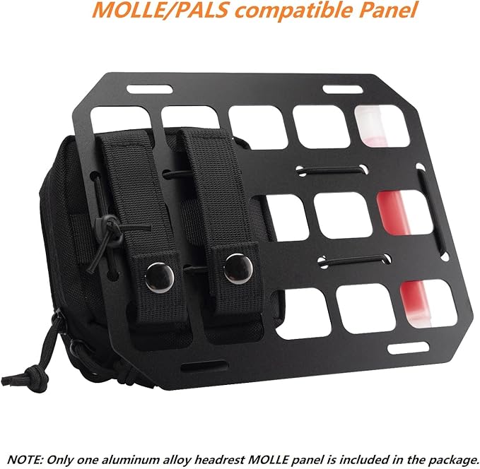 TACNEX Vehicle Rigid MOLLE Panel Car Seat Headrest Organizer EDC Pouch Tool Holster Bag Holder Auto Interior Accessories Tactical Gear Rack Truck Equipment Mount Plate Modular Storage Shelf