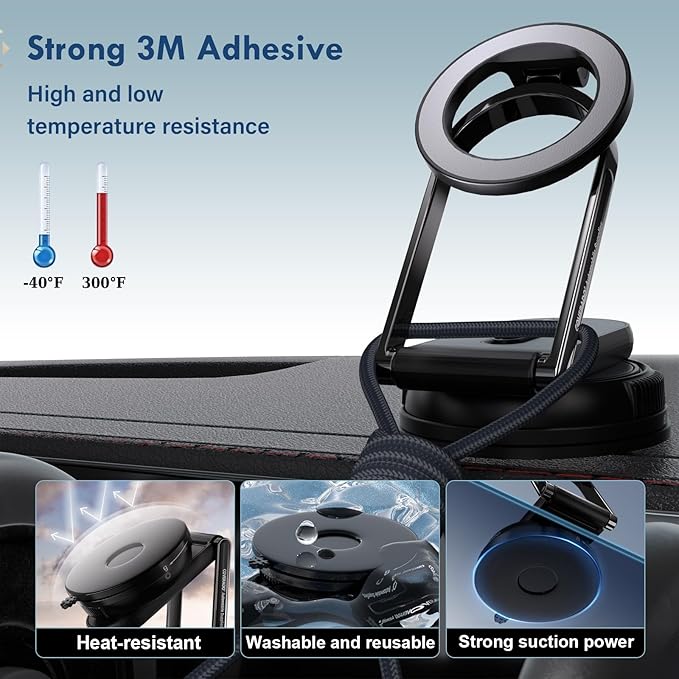 Coverado Magnetic Car Phone Holder, Vacuum Magnetic Phone Holder for Car, 360° Rotation Strong Magnet Car Phone Mount Dash Cell Phone Mount for iPhone 17/16/15/14/13/12
