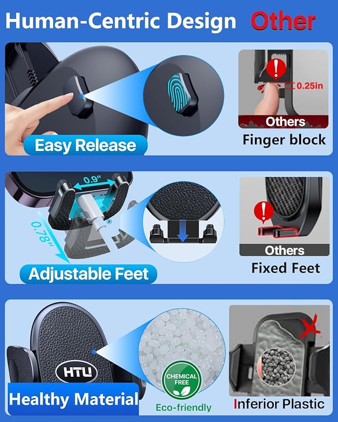 HTU 【Military-Grade Suction】 2025 Cell Phone Holder for Car【Flexible Telescopic Arm】 Car Phone Mount Stand for Dashboard Windshield for iPhone 16 Pro Max 15 14 13 12 Samsung Truck Jeep (Indigo)