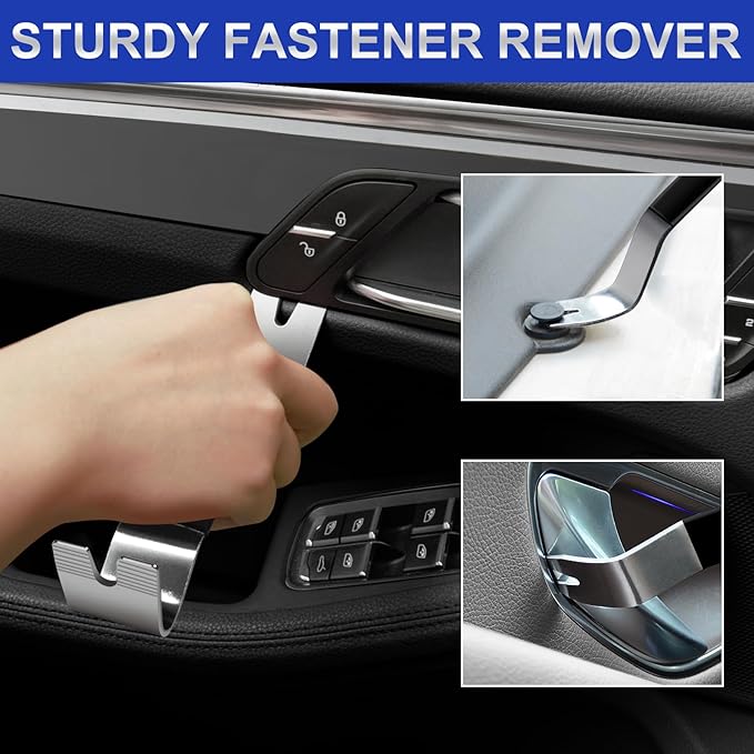 11 PCS AutoTrim Removal Tool Kit, Metal Pry Tool Auto Fastener Remover Pry Bar Set Trim Remover Kits for Vehicle Door Panel, Audio Radio Panel, Dashboard Repair Kit