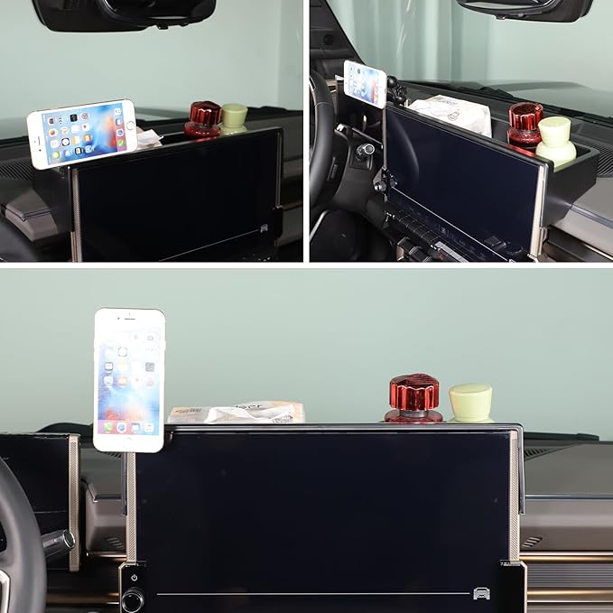 for Hummer EV Accessories Center Console Dashboard Storage Tray Aluminum Phone Holder Mount,360 Degree Rotatable Phone Holder Stand Dash Box Organizer for Hummer EV SUV Pickup 2022-2024 2025 2026 (F)