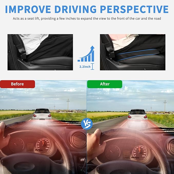 Nilight Car Seat Cushion Black Leather Breathable Mesh Splicing Cushion Memory Foam Suitable for Daily Life Driving Relieves Sciatica and Tialbone Pain Improves Drive Visibility