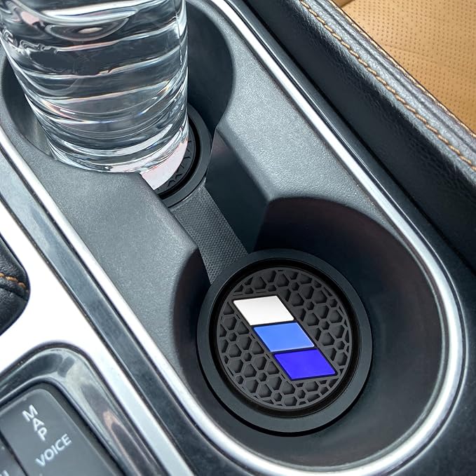 Cup Holder for Toyota Accessories Tacoma TRD 4Runner Tundra Rav4 Highlander, Classic Retro Style Tri-Color Interior Insert Coaster (2.75 Inch, White/Blue/Dark Blue)