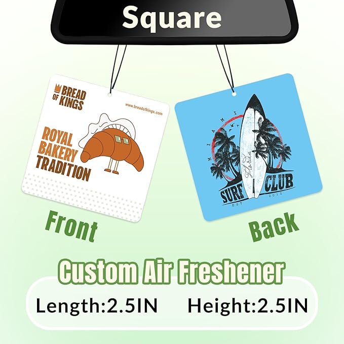 10-1000 Pcs Custom Air Fresheners with Picture - Personalized Photo Logo Text Double Sided Air Freshener Customized Bulk Gifts for Car Business Branding Events (Square, Various)