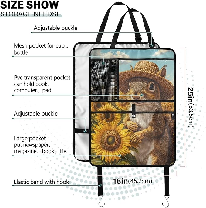 Sunflower Squirrel 2 Pack Backseat Car Organizer with Storage Pockets Seat Back Organizers for Kids Kick Mats Backseat Protector Automotive