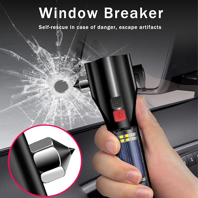 All-in-1 Car Safety Hammer, Multi-Function Emergency Escape Hammer with Window Breaker and Seatbelt Cutter, Mobile Power, LED Flashlight, Alarm Rescue, Strobe SOS Beacon