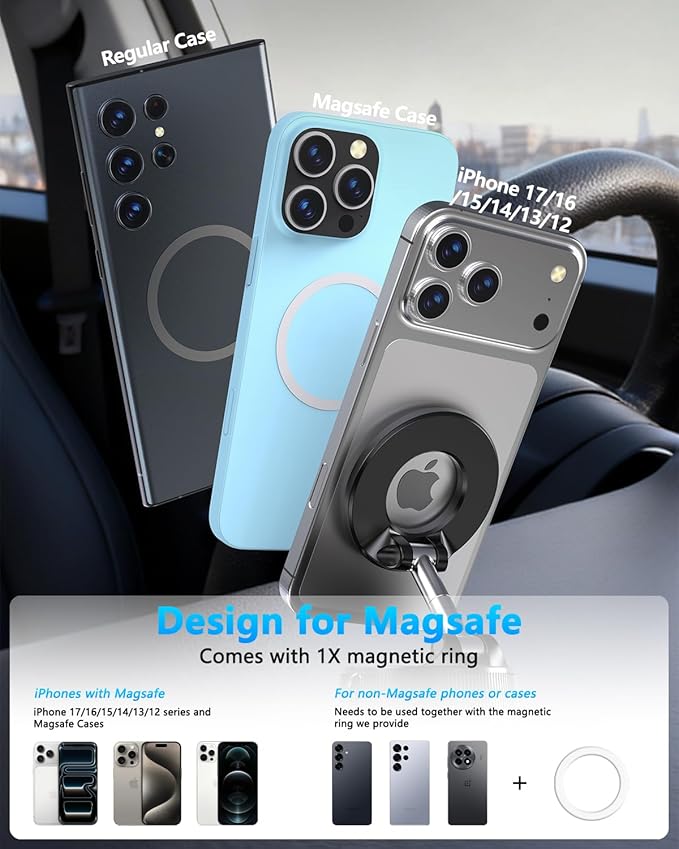 Magnetic Phone Holders for Your Car [89+LBS Suction & 3200gf Magnetic] 360° Adjustable Magsafe Car Phone Mount, Vacuum Suction Cup Car Mount for iPhone 17 Pro Max 16 15 14 13 12 Air Plus
