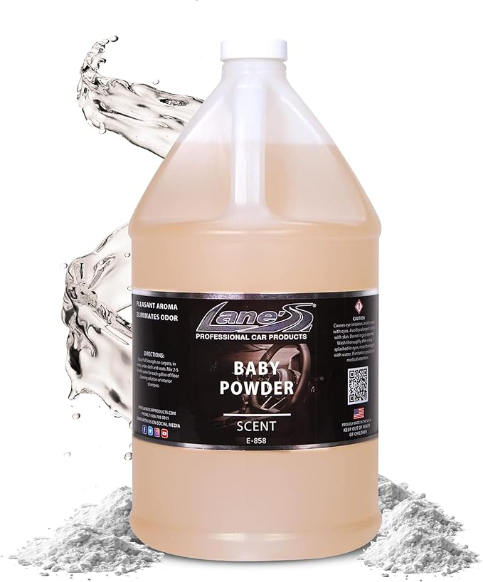 LANE’S Premium Car Air Freshener "Baby Powder" - 128oz Water-Based, Long-Lasting Auto Scent Spray - Food, Pet, Odor Smell Deodorizer for Cars, Trucks, SUVs' Interior Leather, Carpet, Upholstery