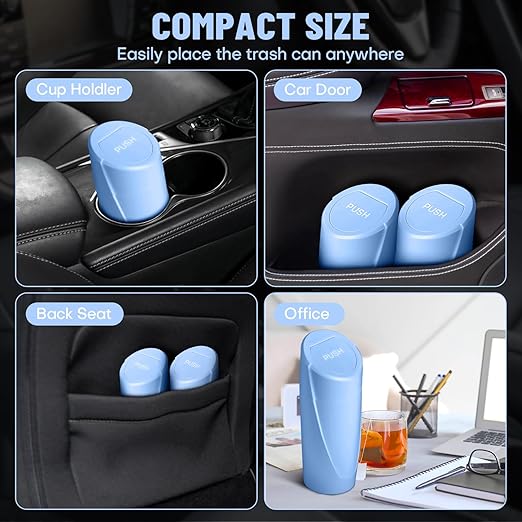 Car Trash Can Bin with Lid - 2 Packs Car Garbage Can Cup Holder - Blue Mini Leakproof Vehicle Garbage Bin with 40pcs Trash Bags-Automobile Organizers and Storage for Front Back Seat Accessories