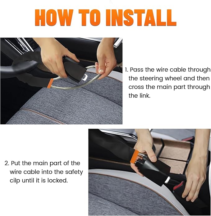 DualGuard Car Steering Wheel & Seat Belt Lock - 17" Universal Anti-Theft Device for Vehicles, SUVs, Golf Carts | Compact & Lightweight Security Lock with Multi-Function Keys (Black)