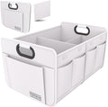 Homeve Car Trunk Organizer, Car Storage, Reinforced Handles, Collapsible Multi-Compartment Car Organizers (White, 2 Compart)