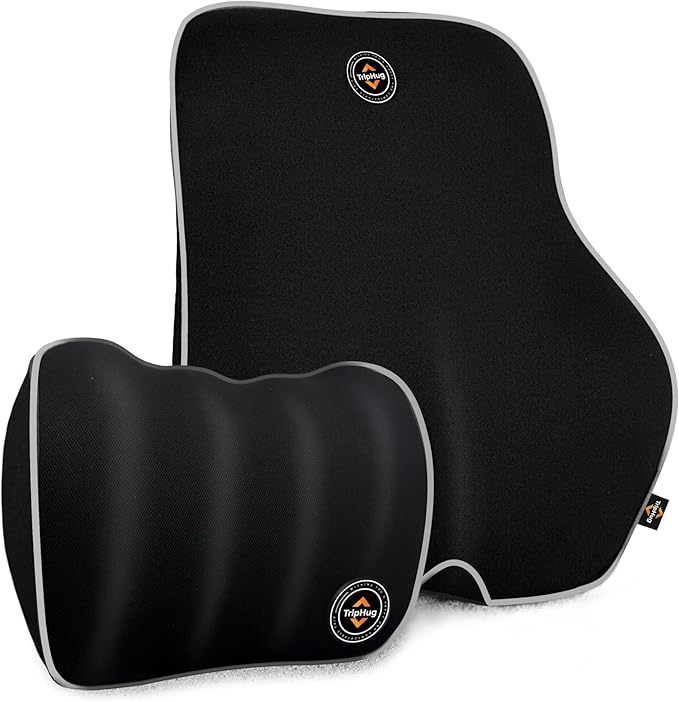 Lumbar & Neck Pillow Set, Car Headrest & Lumbar Support Cushion - Memory foam for pain relief, Ideal for Long Sitting, Travel, Driving, Office, Gaming Chair-Easy to Attach, detachable washable