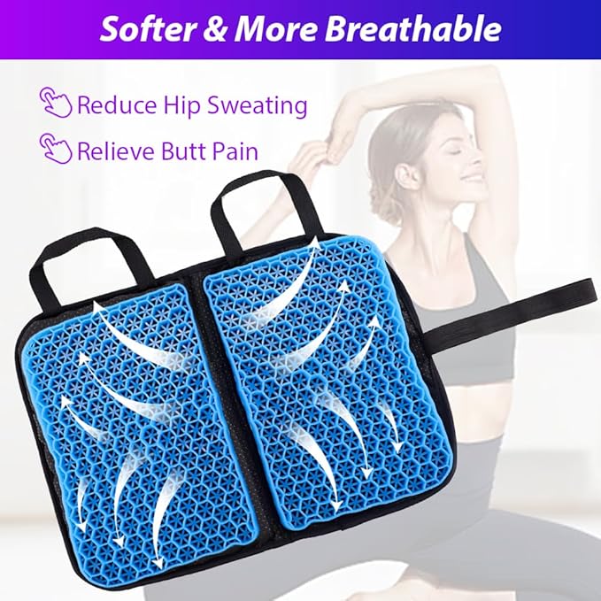 Gel Cushion Seat Pad, Portable Car Seat Cushion for Hip Pain, Massage Travel Cushions for Long Sitting Trips, Thick Gel Cushion for Pressure Relief, Office Chair, Car, Kayak, Coccyx, Wheelchair