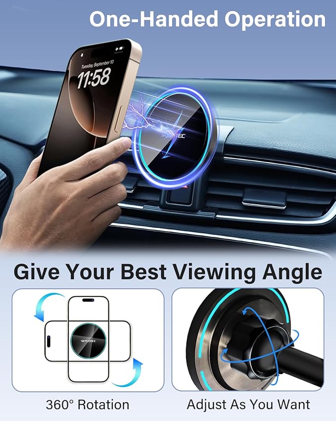 SKYLOTEC Phone Mount for Toyota RAV4 2013-2015 2016 2017 2018 Accessories Car Magnetic Phone Holder Compatible with MagSafe, Strong Magnets Fast Wireless Charger Cell Phone Base