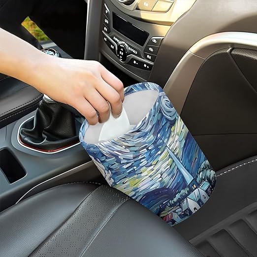 Oil Painting Starry Car Trash Bag, Hanging Car Organizer and Storage Bag, Trash Bin for Car Accessories, Vehicle, Travelling, Camping
