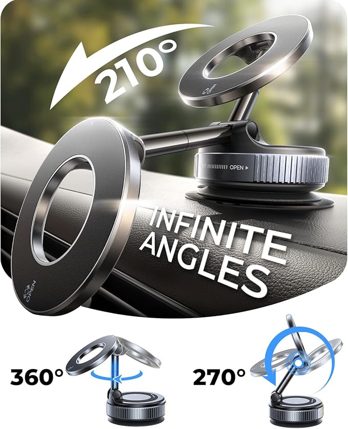MRGLAS 2026 Upgraded Phone Holders for Your Car, Magsafe Car Mount Ultra Magnetic, 360° Adjustable Vacuum Suction Car Phone Mount, Car Truck Accessories for Men Women for iPhone 17 Pro Max Car Dash