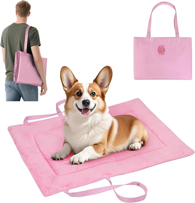 Catalonia Classic Waterproof Dog Mat, Portable Reversible Pet Travel Mat, Pet Cushion Pad with Handle for Small Medium Dogs Cats, Indoor or Outdoor, 80 x 60 cm, Pink