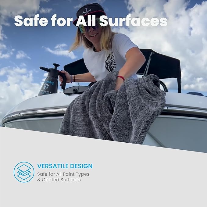 SKIPS Massive Microfiber Towel: Premium, Lint-Free Microfiber Cleaning Towel for Cars, Boats, and Large Surfaces - Absorbs 1 Gallon of Water, Ultra-Soft, Streak-Free, Safe for Paint