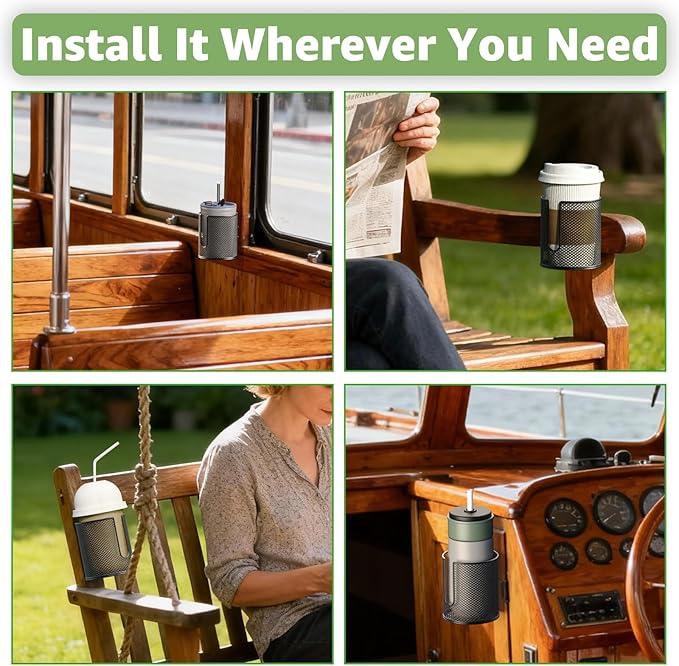 1 Pack Boat Ring Cup Holder, Universal Wall Mounted Cup Holder, Wall Mount Drink Holder for Marine, Yacht, RV, Railings, Swing, Installs on Drillable Walls Using Screws, 3.54" Inner Diameter(Black)