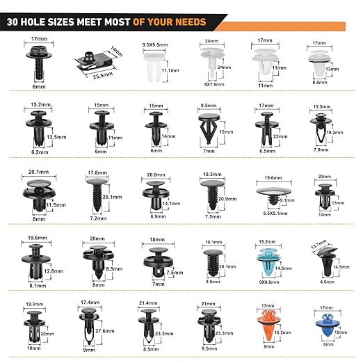 GOOACC 1045Pcs Car Push Retainer Clips & Auto Fasteners Assortment -30 Most Popular Sizes Nylon Bumper Fender Rivets with Fasteners Remover an 10 Cable Ties for Toyota GM Ford Honda Chevy