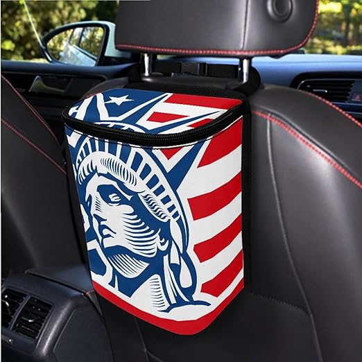 1.2 Gallons Car Garbage Can, Statue of Liberty Car Trash Can Front Seat, Adjustable Hanging for Tail of Console/Back of Seat, Odor-Free with Zipper Leak-Proof Design, Mini Size for Convenience
